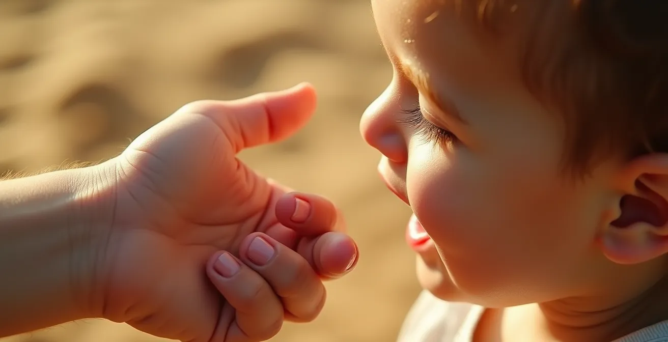 Gros plan artistique montrant des mains d'enfant, textures de matières, suggérant l'immatériel de la mémoire et des émotions